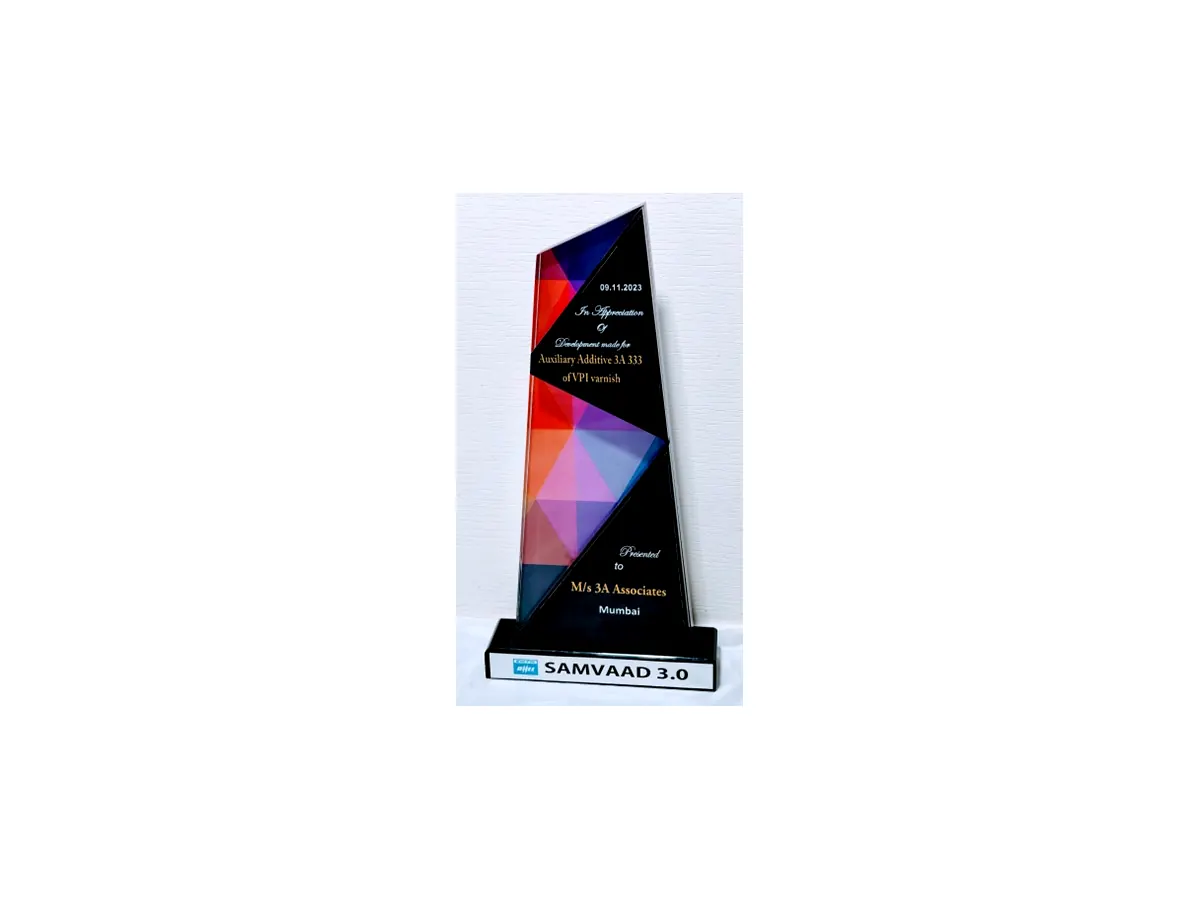 SAMVAAD 3.0 Appreciation Award 2023 SAMVAAD 3.0 recognition for development of Auxiliary Additive 3A 333 by 3A Associates